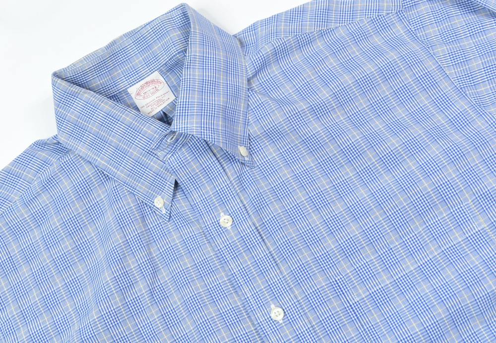 Brooks Brothers Shirt Mens 16.5 Blue Yellow Plaid Long Sleeve Button-Down